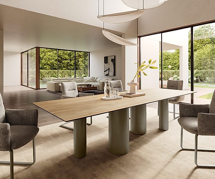 Esstisch Edge 300x100 Keramik Laminam® Sabbia Eichefarbig Pilier Metall Eff günstig online kaufen