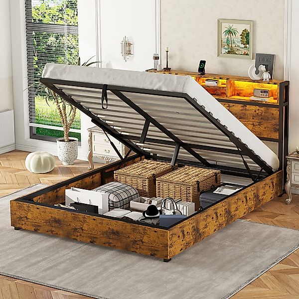 STILVORA Bettgestell 140×200 mit bettkasten,Flachbett Holzbett günstig online kaufen