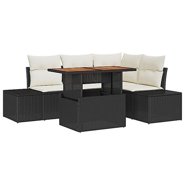 vidaXL Loungesofa 5-teiliges Garten Sofa Set mit Kissen Schwarz Poly Rattan günstig online kaufen