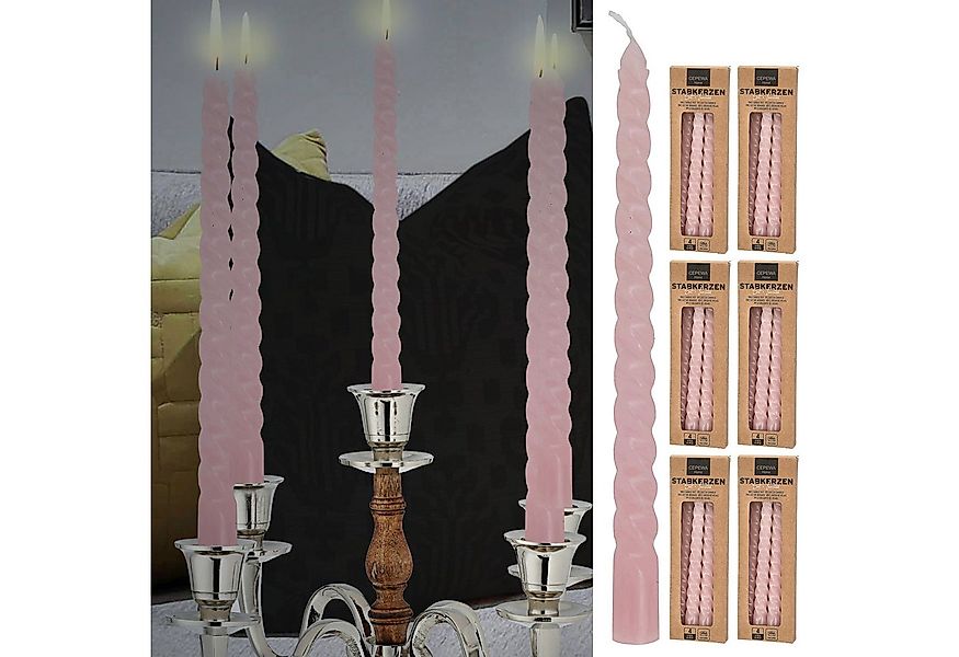 CEPEWA Spitzkerze Stabkerze 'Twisted' 24er Set rosa H20cm Paraffin gedreht günstig online kaufen