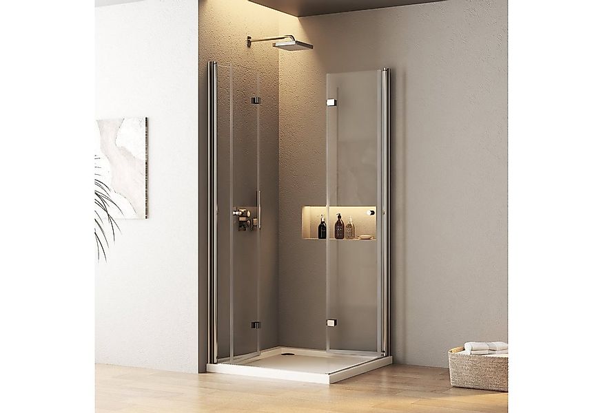 Boromal Eckdusche Duschkabine Eckeinstieg Falttür 185/195H Duschwand Duscha günstig online kaufen