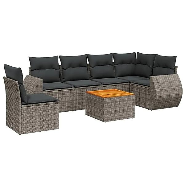 vidaXL 7-Tlg Garten-Sofagarnitur mit Kissen Grau Poly Rattan 3257362 günstig online kaufen