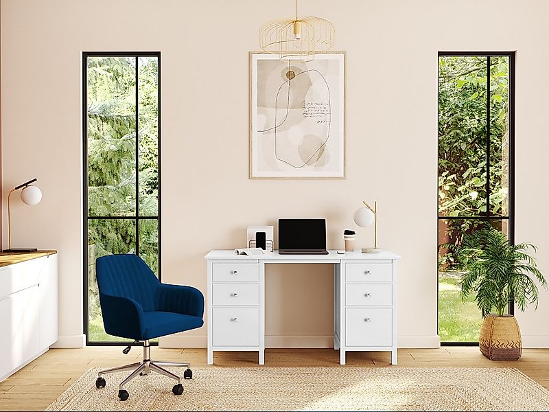 Bürostuhl höhenverstellbar - Samt - Blau - ELEANA günstig online kaufen