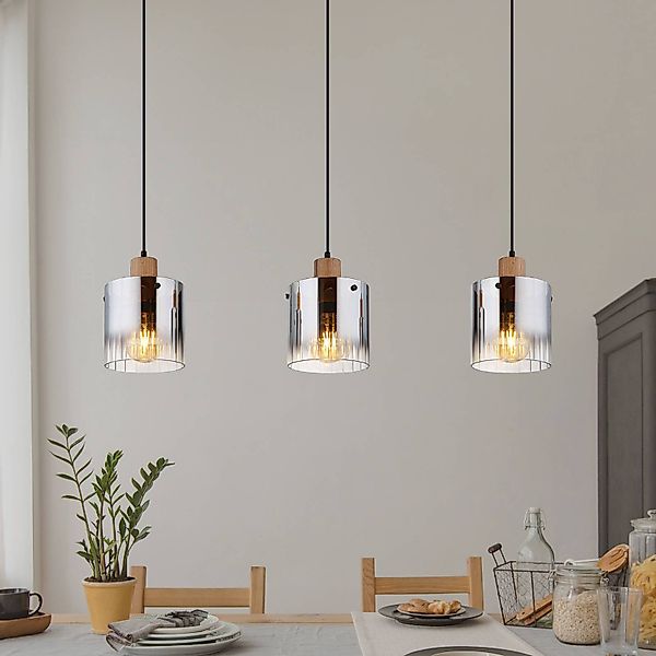 Hängeleuchte Underwood, Länge 100 cm, braun/rauchgrau, MDF günstig online kaufen