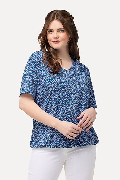 Ulla Popken T-Shirt T-Shirt Gummisaum V-Ausschnitt günstig online kaufen