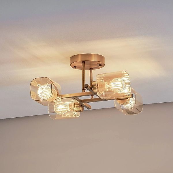 Deckenlampe Horia antikgold/amber 44x44 cm Glas/Metall 4-flg günstig online kaufen