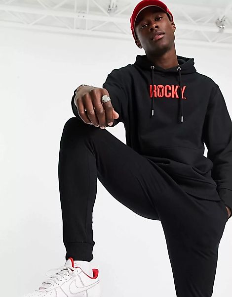 Topman – Kapuzenpullover mit „Rocky“-Stickerei in Schwarz günstig online kaufen