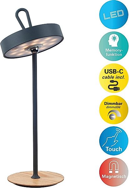 my home LED Tischleuchte Charmont mit Holzfuß, abnehmbares Kopfteil als Hän günstig online kaufen