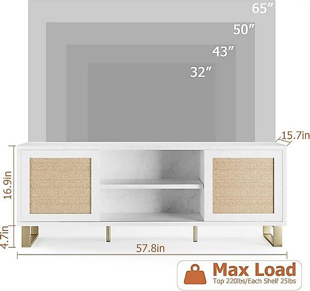 GarveeMore TV-Schrank Rattan für 65-Zoll-TV,Entertainment-Center,mit Schieb günstig online kaufen