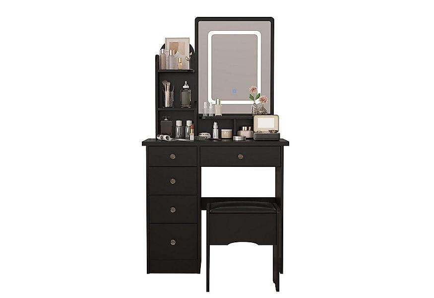 FUFU&GAGA Schminktisch mit LED und Hocker,5 Schubladen,3 offene Fächer, wei günstig online kaufen