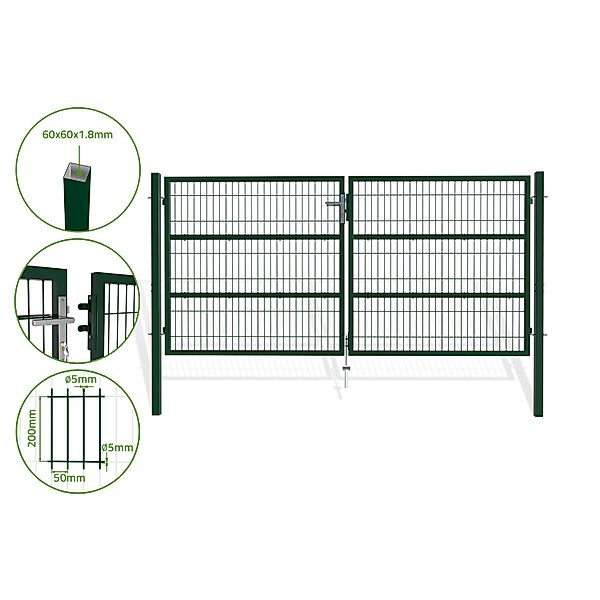 Casanoov Zauntor 2 Flügelig 3M Razo H 140Cm & Zauntür 1M Razo H 140Cm Grün günstig online kaufen