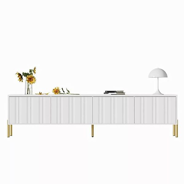 Ulife TV-Schrank goldene Tischbeine, gerilltes Türdesign, H48/B190/T38cm (1 günstig online kaufen