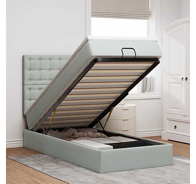 vidaXL Bett, Ottoman-Bett mit Matratzen & LEDs Hellgrau 90x200 cm Samt günstig online kaufen