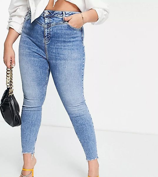 River Island Plus – Jeans mit engem Schnitt und hohem Bund in Authentic Was günstig online kaufen