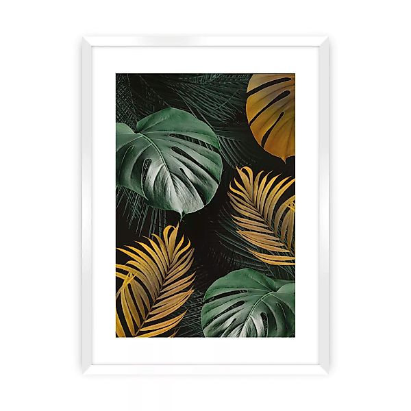 Poster Golden Leaves I, 70 x 100 cm, Ramka: Biała günstig online kaufen