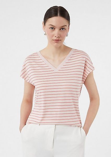 Comma Kurzarmshirt Gestreiftes Viskose-T-Shirt mit V-Ausschnitt günstig online kaufen