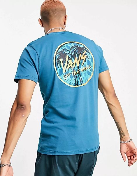 Vans – Sketched Palms – T-Shirt mit Rückenprint in Blau günstig online kaufen