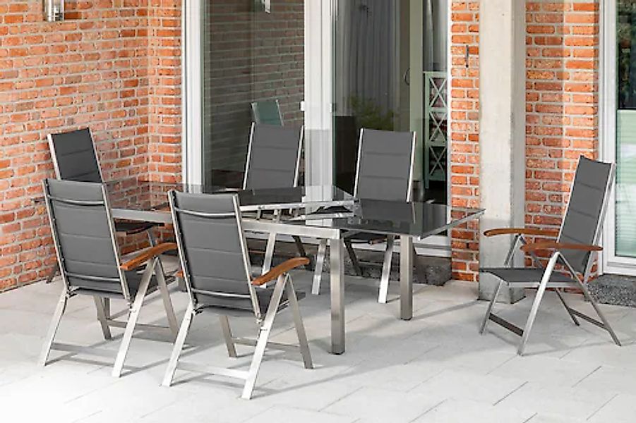 MERXX Garten-Essgruppe »Ferrara« 7 Stk. tlg. 6 Klappsessel mit ausziehbarem günstig online kaufen