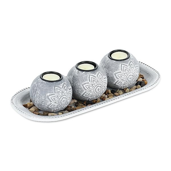 relaxdays Teelichthalter mit Tablett Florale Teelichthalter günstig online kaufen