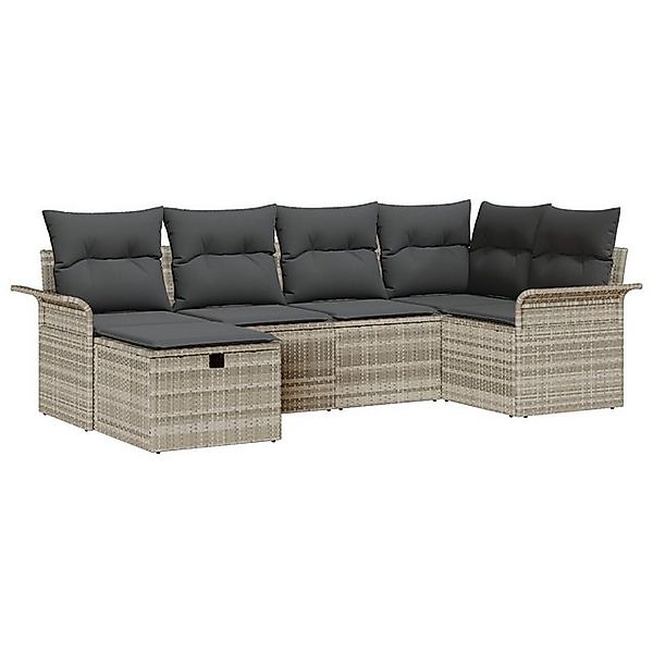 vidaXL Loungesofa 6 Teiliges Garten Sofa Set mit Kissen Helles Grau Poly Ra günstig online kaufen