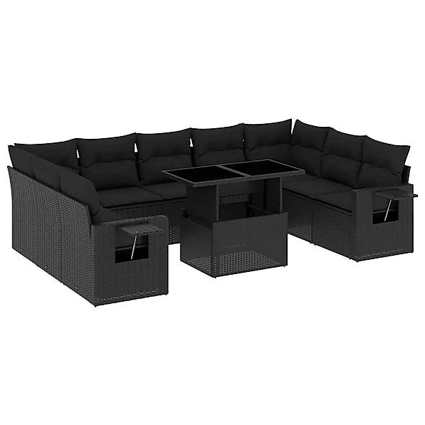 vidaXL 10-Tlg Garten-Sofagarnitur mit Kissen Schwarz Poly Rattan 3268105 günstig online kaufen