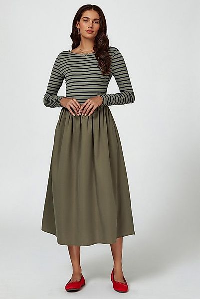 FS Collection Midikleid Damen Gestreiftes Midikleid Olivgrün – Langarm & El günstig online kaufen