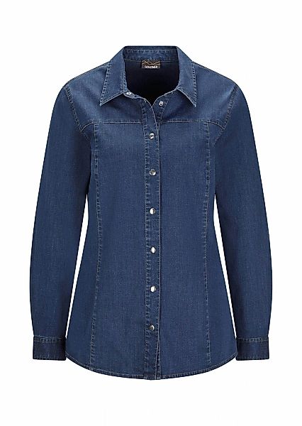 GOLDNER Hemdbluse "Kurzgröße Stilvolle Denim-Bluse mit Druckknöpfen" Knopfl günstig online kaufen
