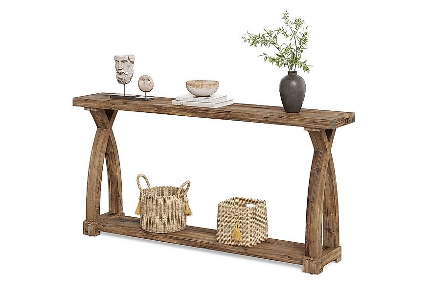 Tribesigns Konsolentisch 2-Tier Massiveholz Schmal Eingangstisch mit Lageru günstig online kaufen