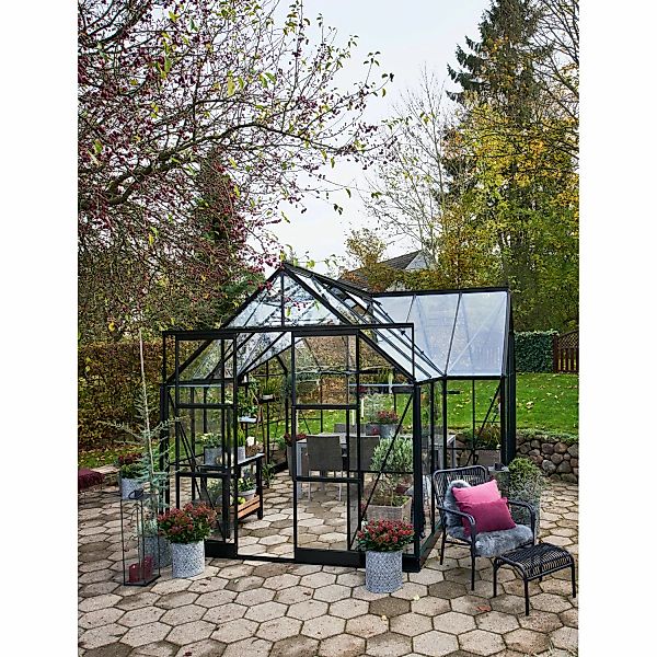 Halls Gewächshaus GardenRoom Set Schwarz 12,9 m² inkl. Fundamentrahmen günstig online kaufen