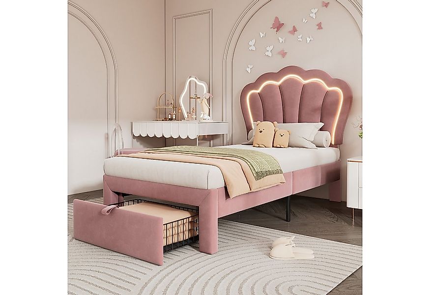 Flieks Polsterbett, LED Einzelbett 90x200cm mit Schublade und verstellbarem günstig online kaufen