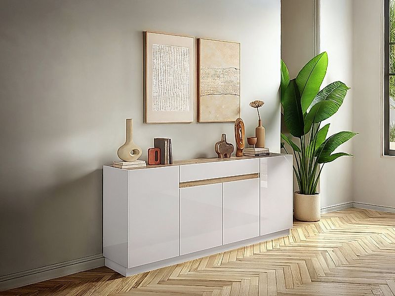 Sideboard mit 4 Türen & 1 Schublade - Weiß & Holzfarben - EMORA günstig online kaufen