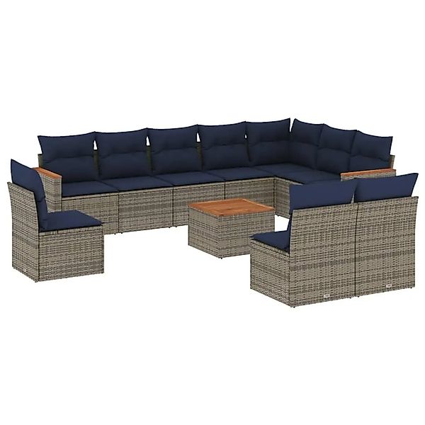 vidaXL 11-Tlg Gartensofa-Set mit Kissen Grau Polyrattan 3226082 günstig online kaufen