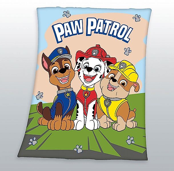 Kinderdecke 130x170cm Paw Patrol Chase Marshall Rubble hochwertig bedruckt, günstig online kaufen