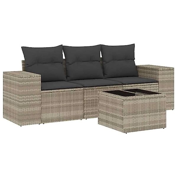 vidaXL 4-Tlg Garten-Sofagarnitur mit Kissen Hellgrau Poly Rattan 3222271 günstig online kaufen