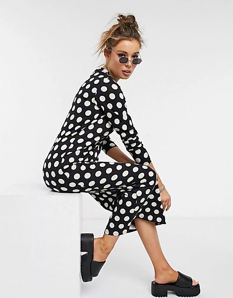 ASOS DESIGN – Langärmliges Shirt-Kleid in Schwarz mit weißen Punkten günstig online kaufen