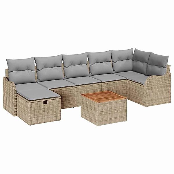 vidaXL Garten-Sofa-Set mit Kissen mit Speicher 8-Tlg Beige Poly Rattan 3359 günstig online kaufen