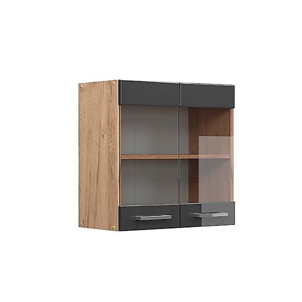 Vicco Küchenglasschrank R-Line Anthrazit Hochglanz/Goldkraft Eiche 60 cm günstig online kaufen