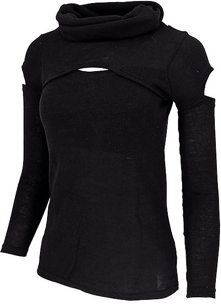 Guru-Shop Longsleeve Psytrance Feinstrick Langarmshirt mit offenen.. altern günstig online kaufen