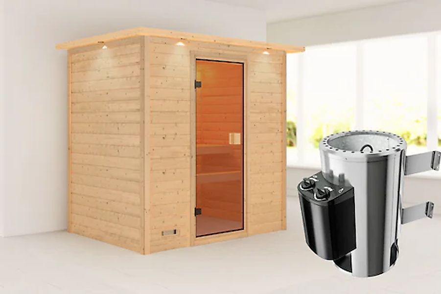 Karibu Sauna »"Sunie" mit bronzierter Tür und Kranz, naturbelassen« aus hoc günstig online kaufen