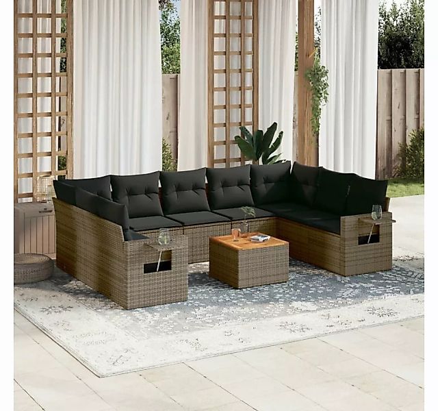 vidaXL Loungesofa 10-tlg. Garten-Sofagarnitur mit Kissen Grau Poly Rattan, günstig online kaufen
