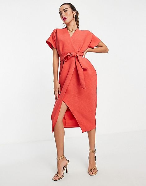Closet London – Midi-Wickelkleid in Rot mit Bindegürtel günstig online kaufen