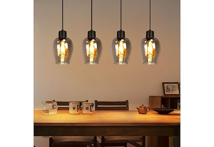 Nettlife Pendelleuchte Vintage Schwarz Hängelampe mit 1/3/4 Rauchglas-Schir günstig online kaufen