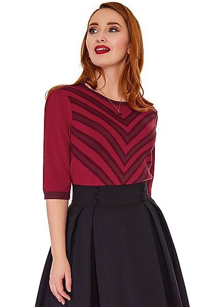Voodoo Vixen Kurzarmpullover Red V Pattern Chevron Vintage Sweater Burgunde günstig online kaufen
