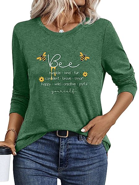 PYLIKE Rundhalsshirt Damen Rundhalsausschnitt Longsleeve mit günstig online kaufen
