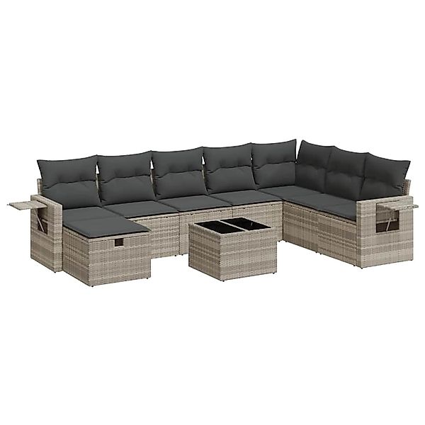 vidaXL 9-Tlg Garten-Sofagarnitur mit Kissen Hellgrau Poly Rattan 3325548 günstig online kaufen