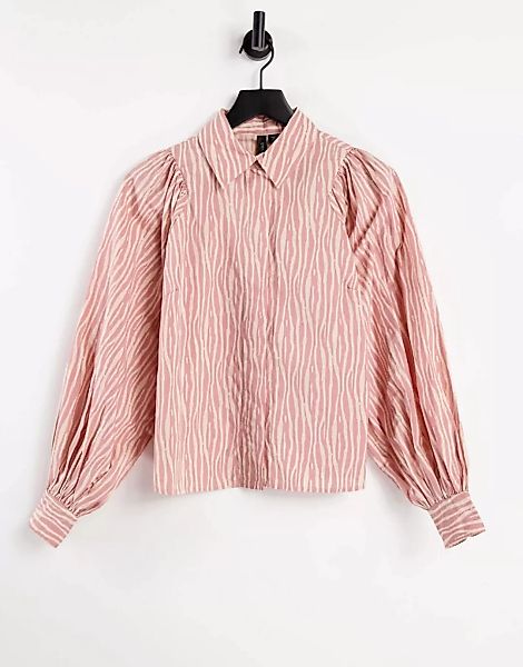 Y.A.S – Hemd in Rosa und Weiß bedruckt mit Puffärmeln-Mehrfarbig günstig online kaufen