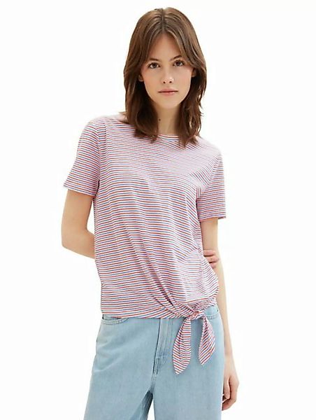 TOM TAILOR Denim T-Shirt mit Minimalprint und seitlichem Knoten günstig online kaufen