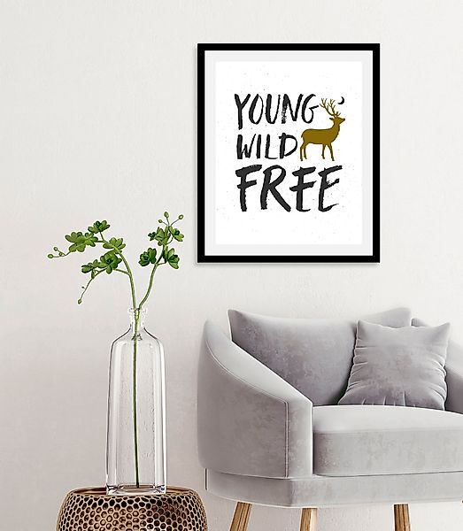 queence Bild »Young Wild Free« Hirsch   Hirschbilder   Motivationsbilder günstig online kaufen
