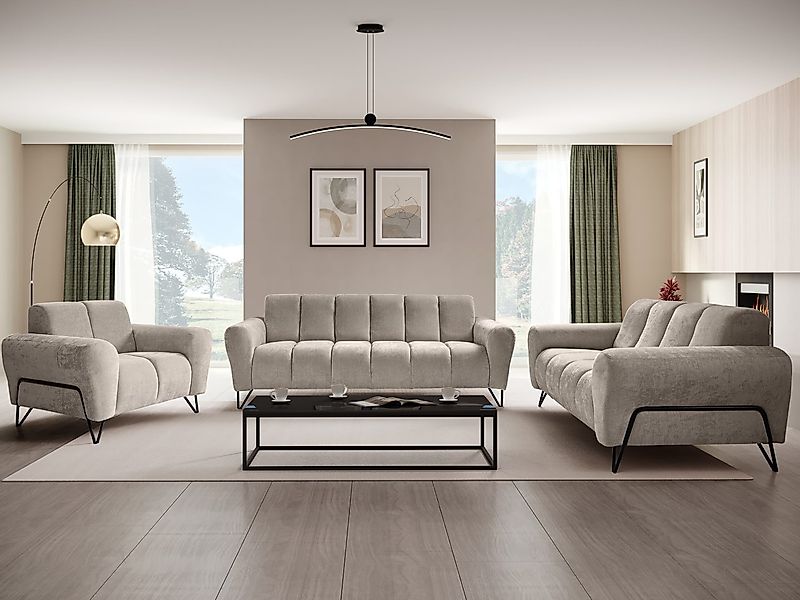 Beautysofa Polstergarnitur mit Metallbeine in schwarzer günstig online kaufen