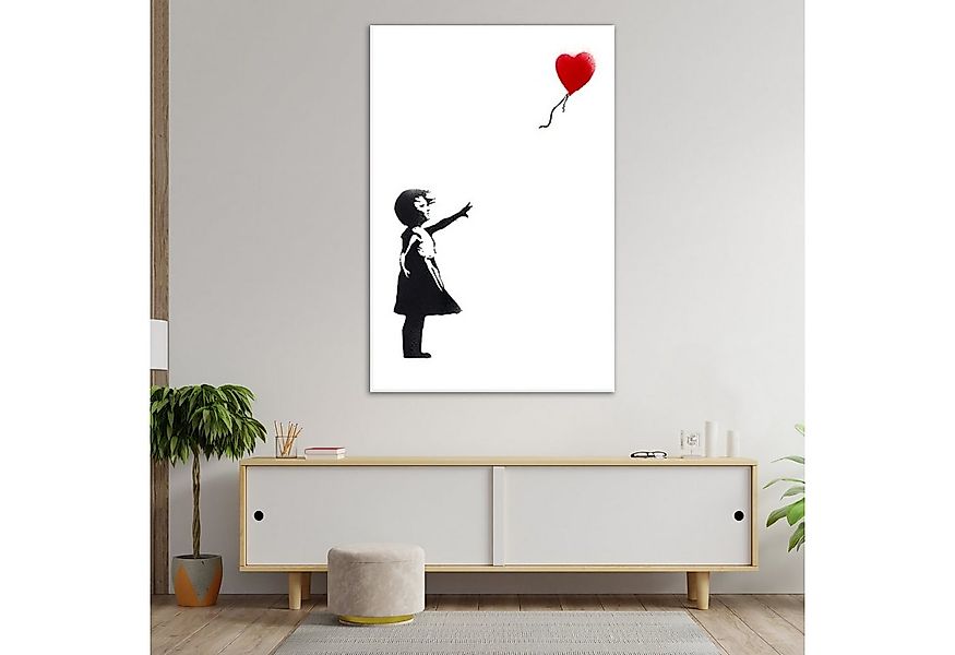 Leinwando Gemälde Leinwand Banksy Mädchen mit Herz hochkant light Streetart günstig online kaufen